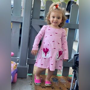 Jumping Beans Foxy Fox Long Sleeve Recess Dress in Pink/White - Size 2T